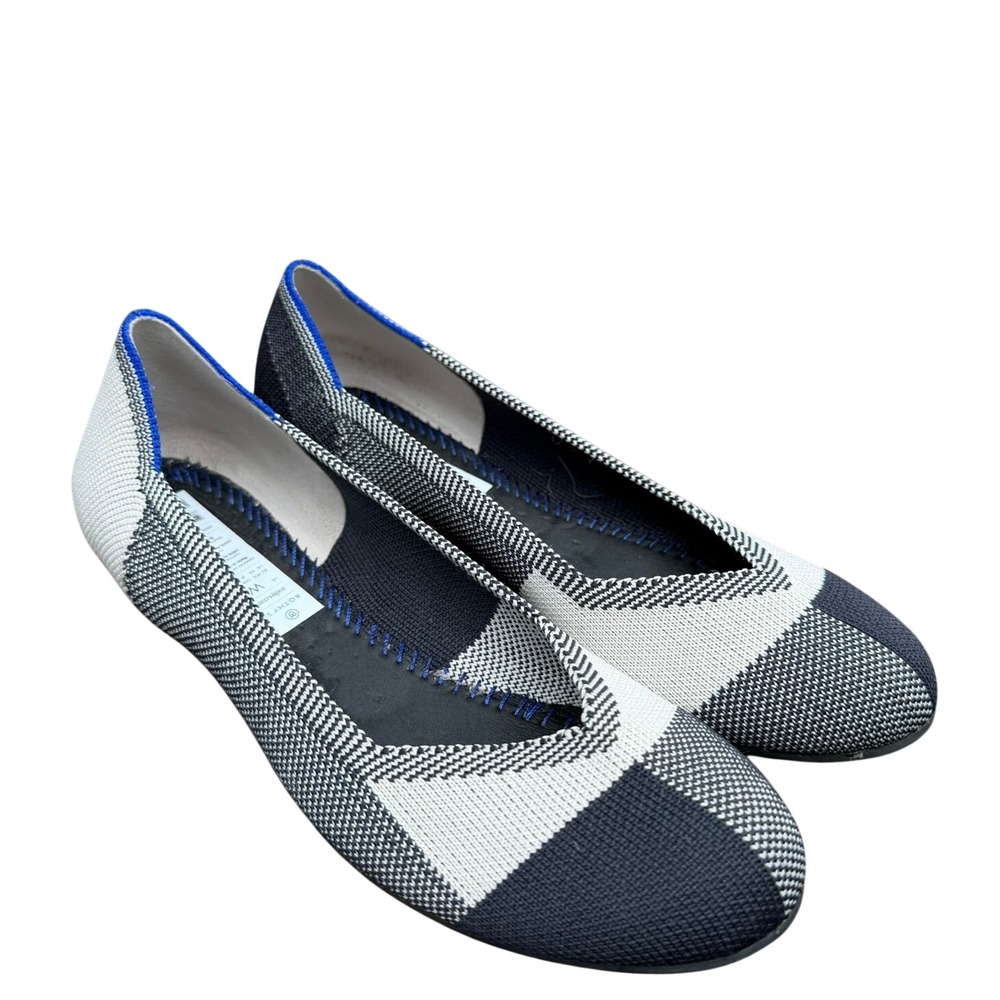 Rothy's The Flat Round Cap Toe Plaid Blue Halo Limited Edition Ballet Shoes 7